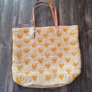 Mar Y Sol Amelie Hearts Raffia Straw Oversize Tote Bag NWT